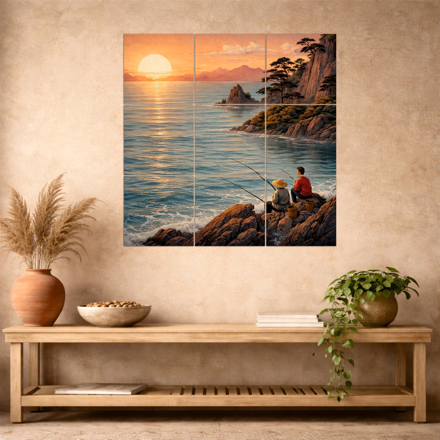 Fishing by the Coast Wooden Wall Art