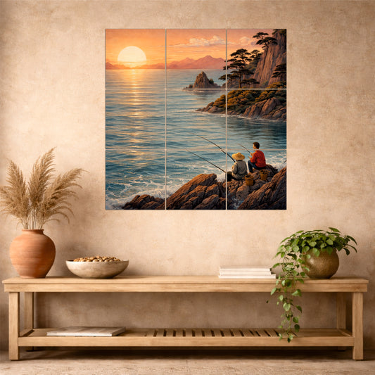 Fishing by the Coast Wooden Wall Art