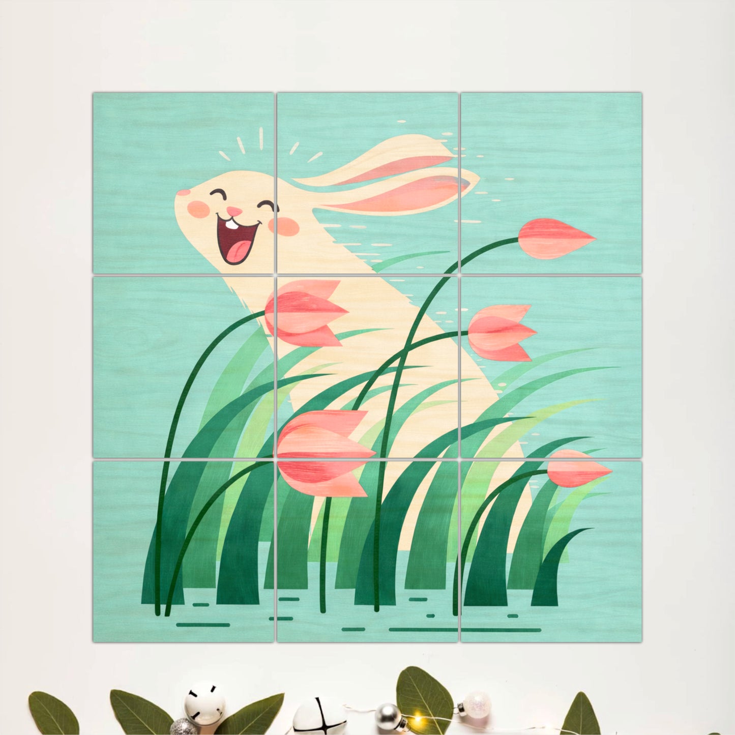Cute Bunny Meadow Wooden Wall Art