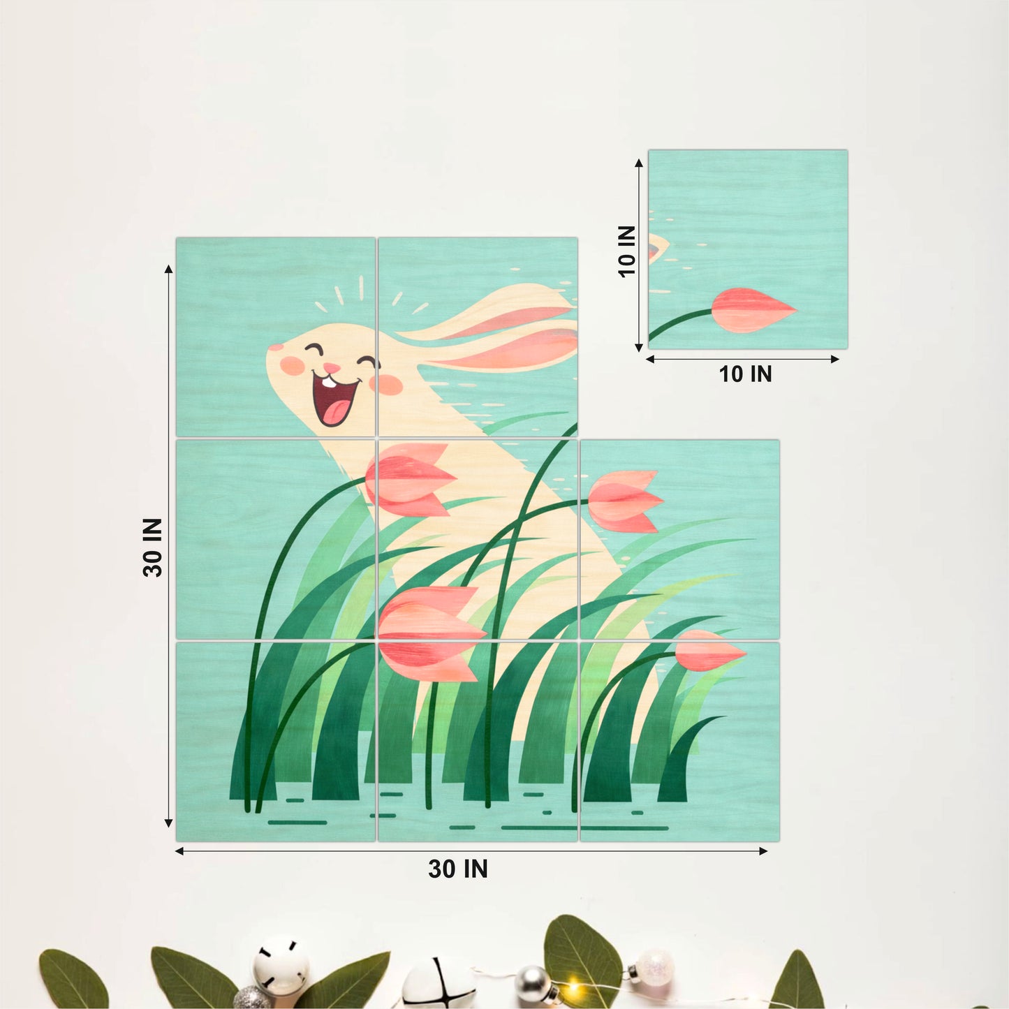 Cute Bunny Meadow Wooden Wall Art