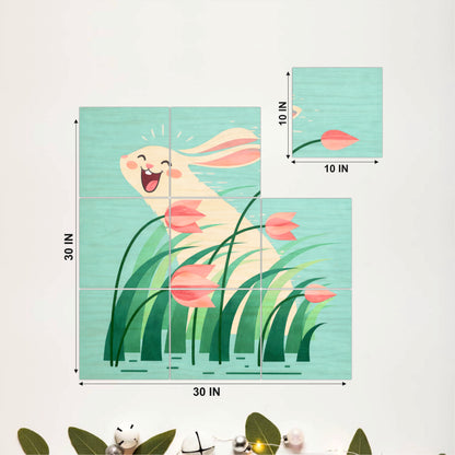 Cute Bunny Meadow Wooden Wall Art