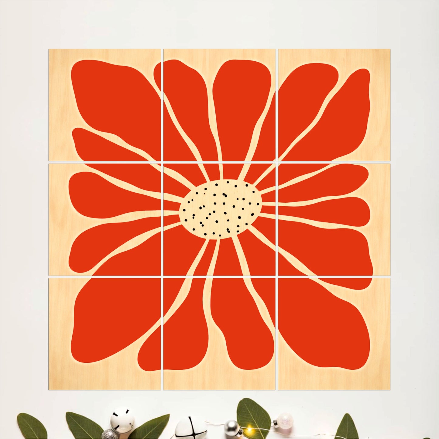 Vibrant Red Floral Wooden Wall Art