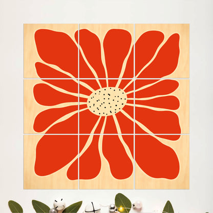 Vibrant Red Floral Wooden Wall Art