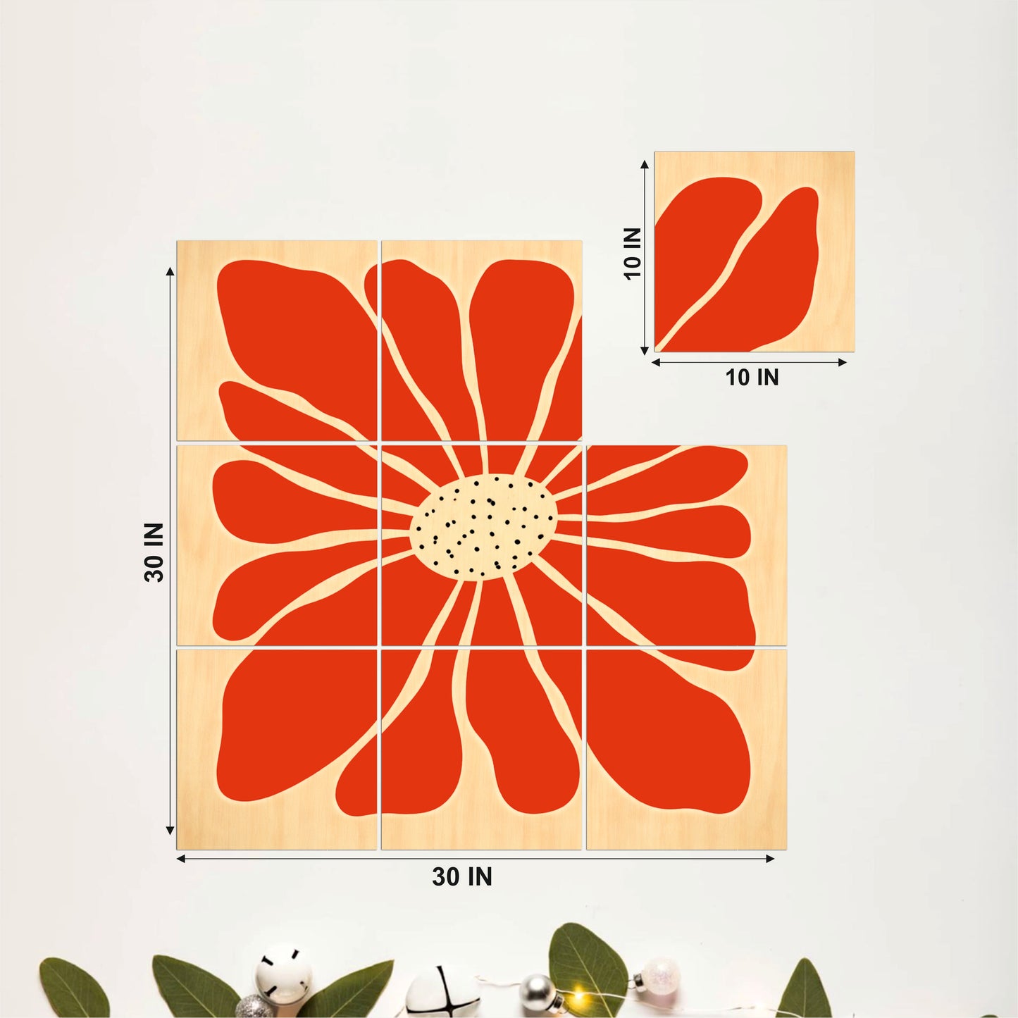Vibrant Red Floral Wooden Wall Art