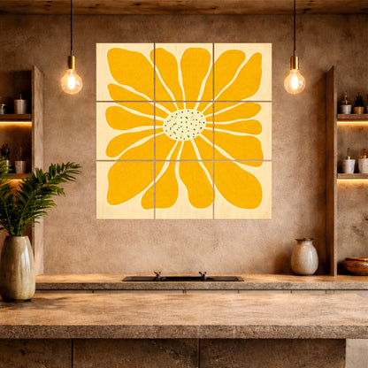 Bright Yellow Floral Wooden Wall Art