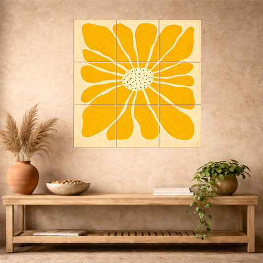 Bright Yellow Floral Wooden Wall Art
