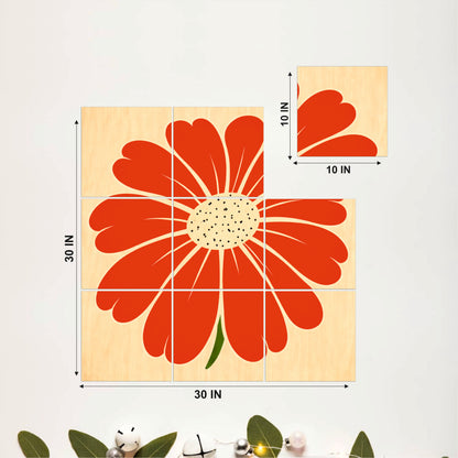 Bold Red Floral Wooden Wall Art