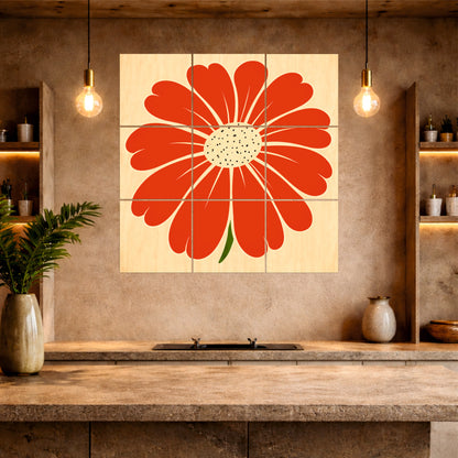 Bold Red Floral Wooden Wall Art