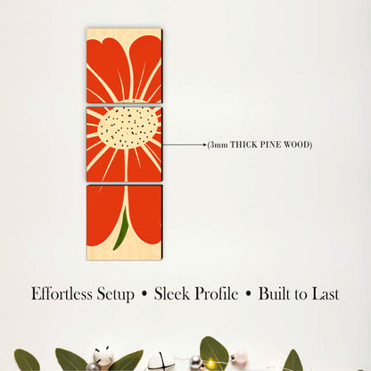 Bold Red Floral Wooden Wall Art
