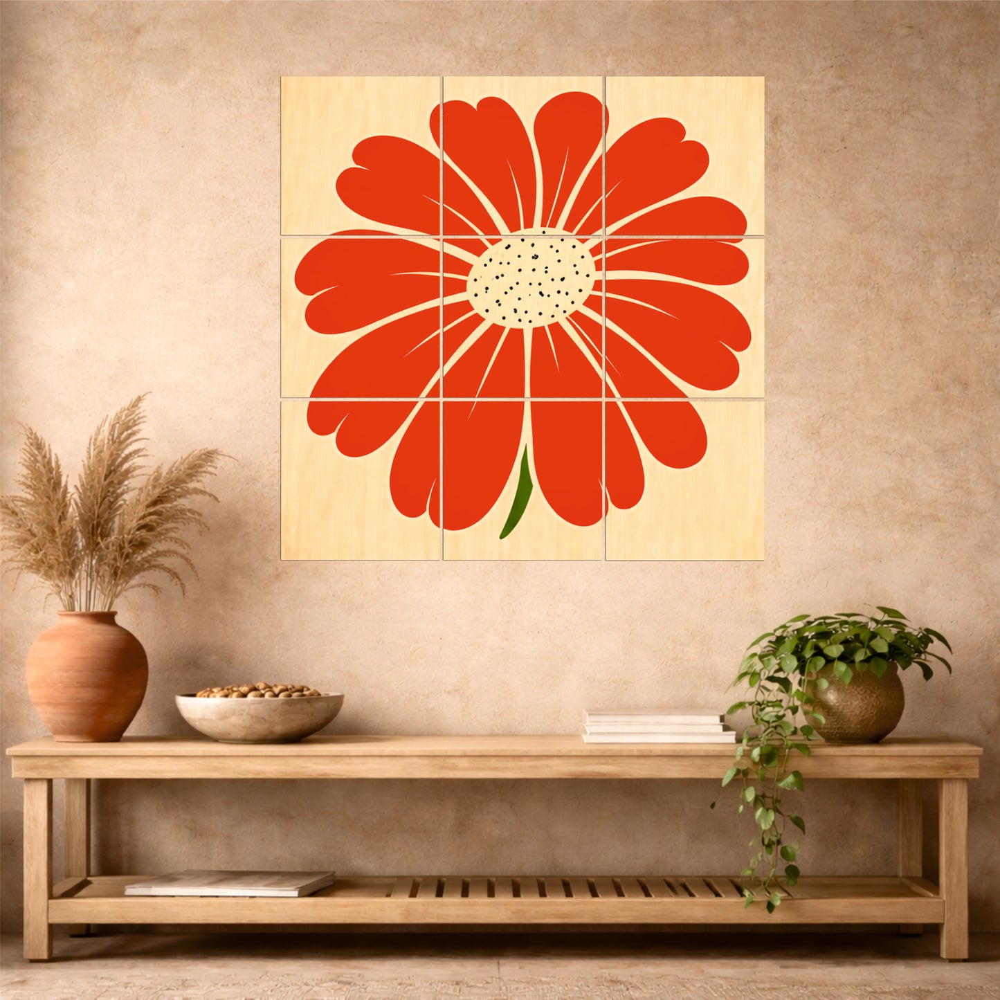 Bold Red Floral Wooden Wall Art
