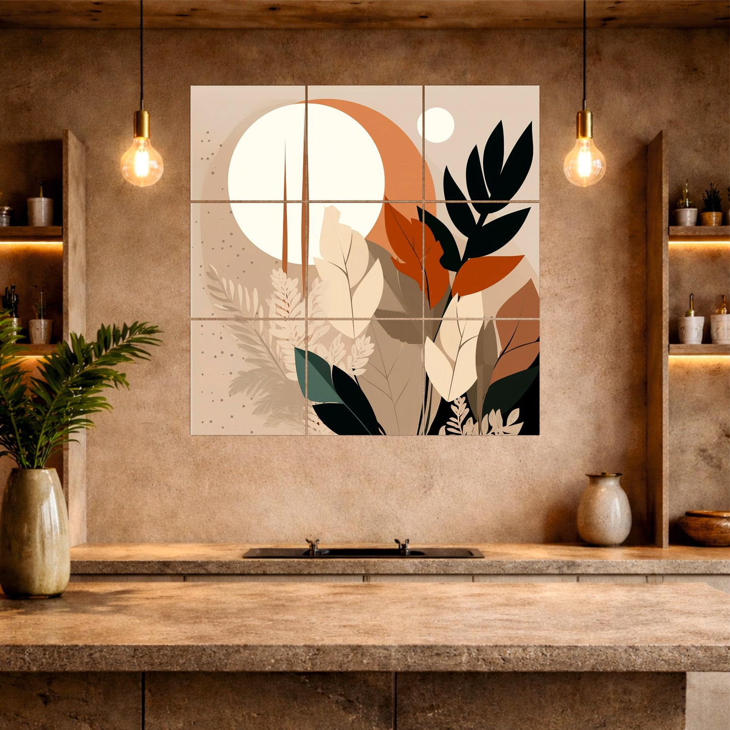 Minimal Tropical Leaves Wooden Wall Art