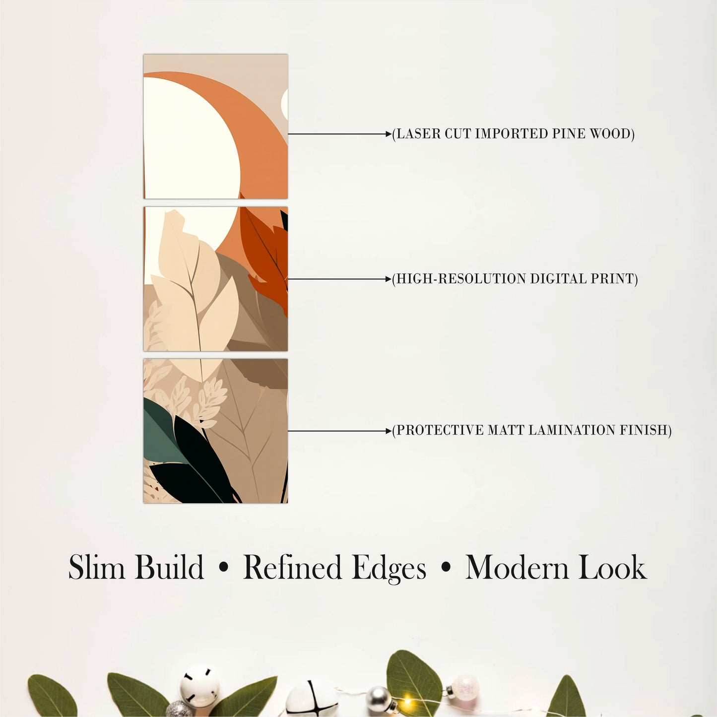 Minimal Tropical Leaves Wooden Wall Art