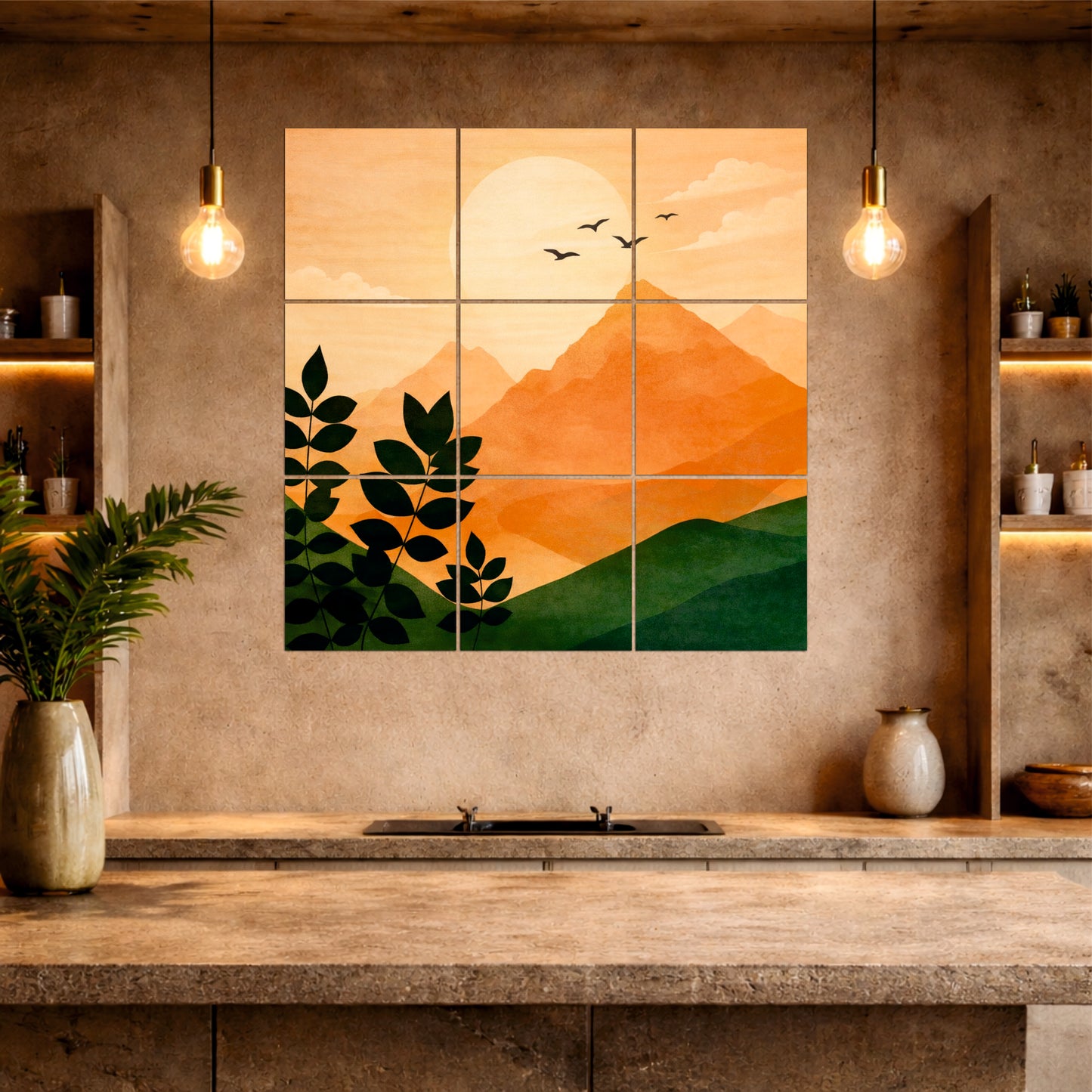 Golden Mountain Sunrise Wooden Wall Art