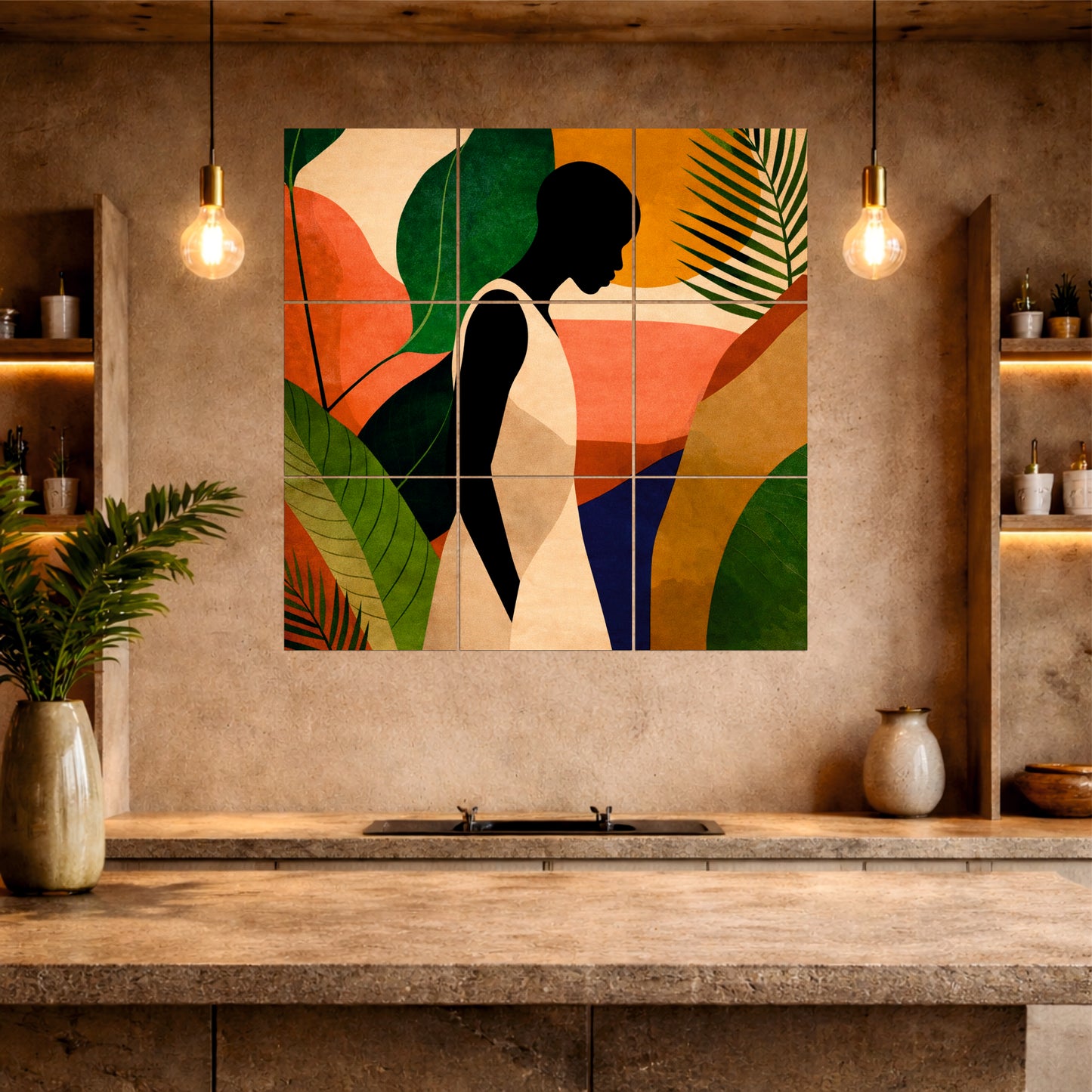 Abstract Botanical Silhouette Wooden Wall Art