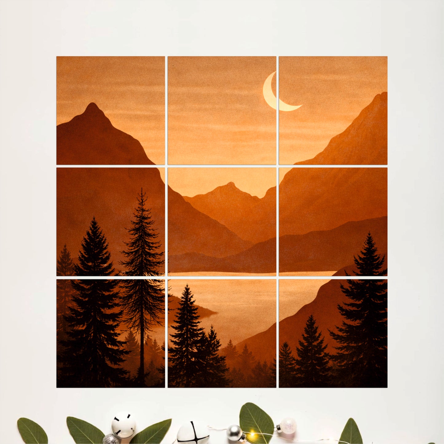 Golden Mountain Lake Sunset Wooden Wall Art