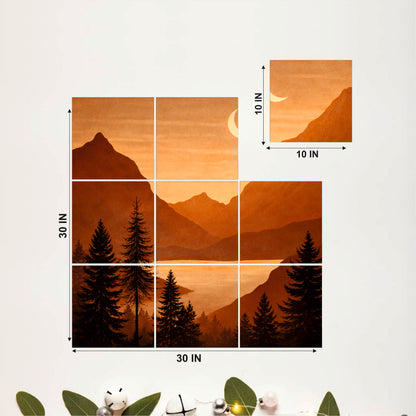 Golden Mountain Lake Sunset Wooden Wall Art