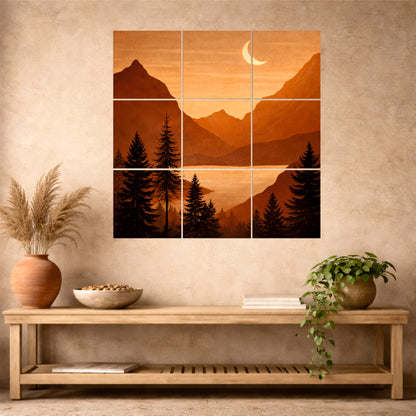 Golden Mountain Lake Sunset Wooden Wall Art