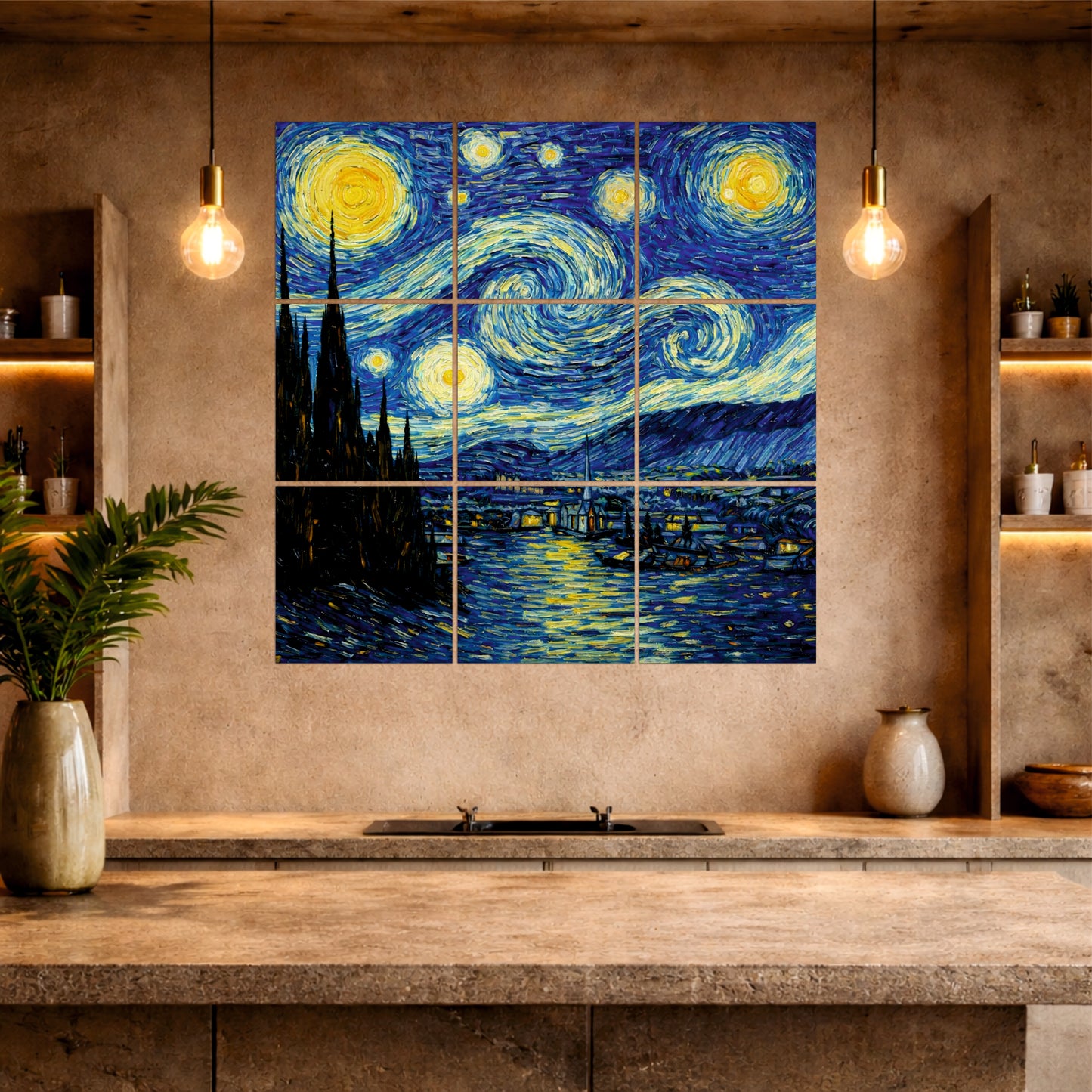 Starry Night Inspired Wooden Wall Art
