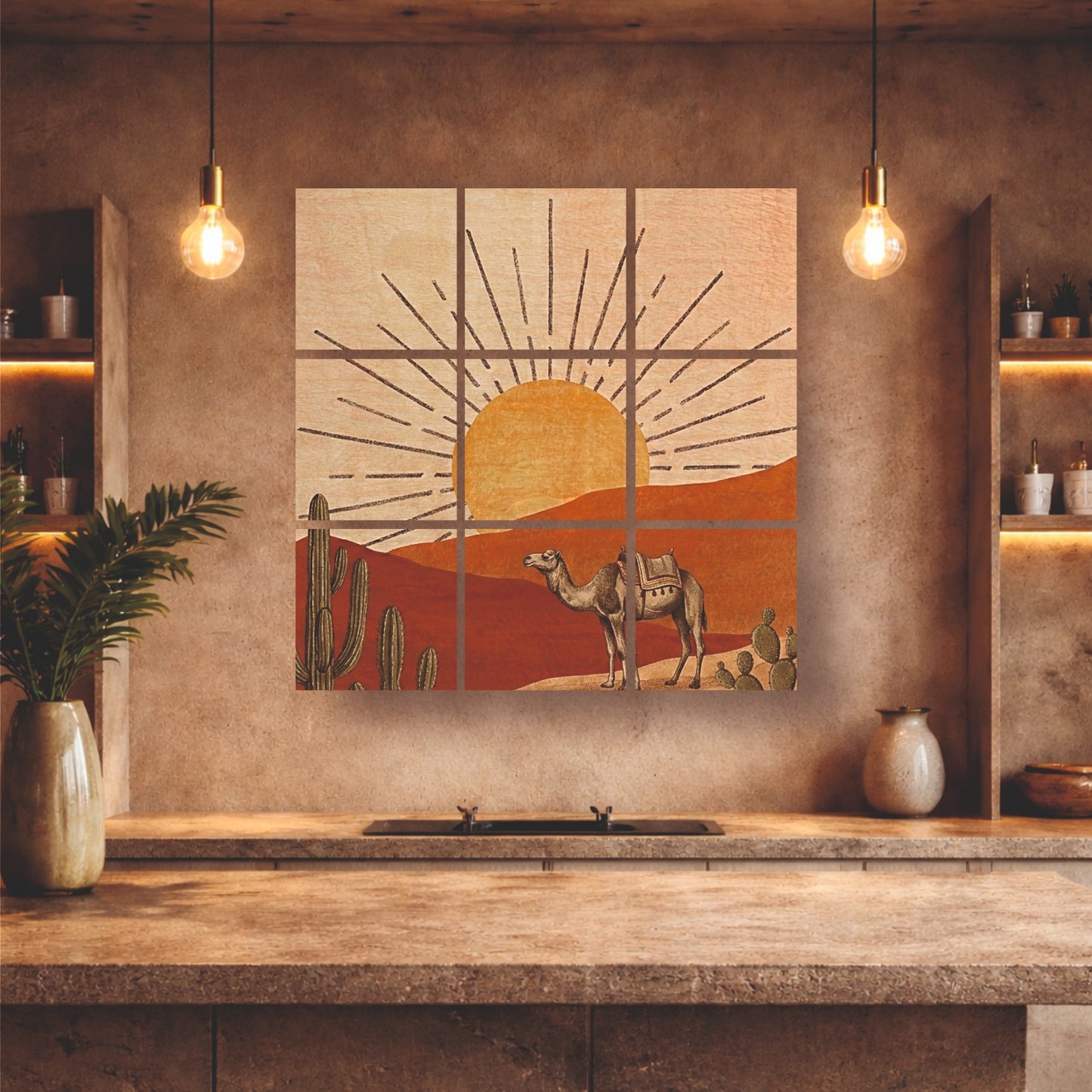 Desert Sunrise Camel Wooden Wall Art