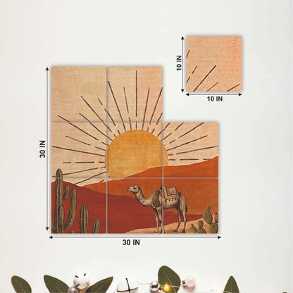 Desert Sunrise Camel Wooden Wall Art
