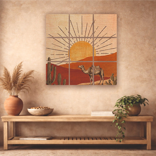 Desert Sunrise Camel Wooden Wall Art