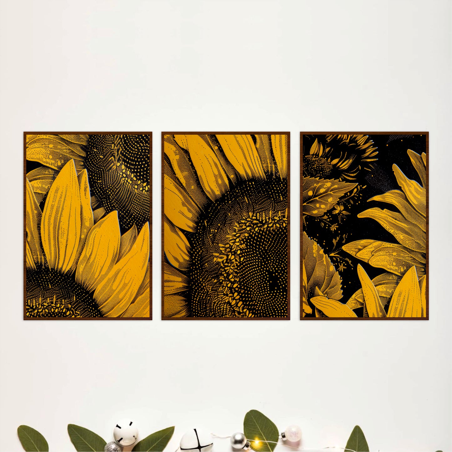 Contemporary Sunflower Trio Wooden Wall Art