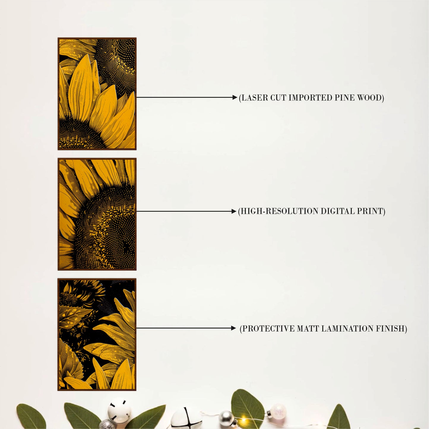Contemporary Sunflower Trio Wooden Wall Art