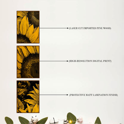 Contemporary Sunflower Trio Wooden Wall Art