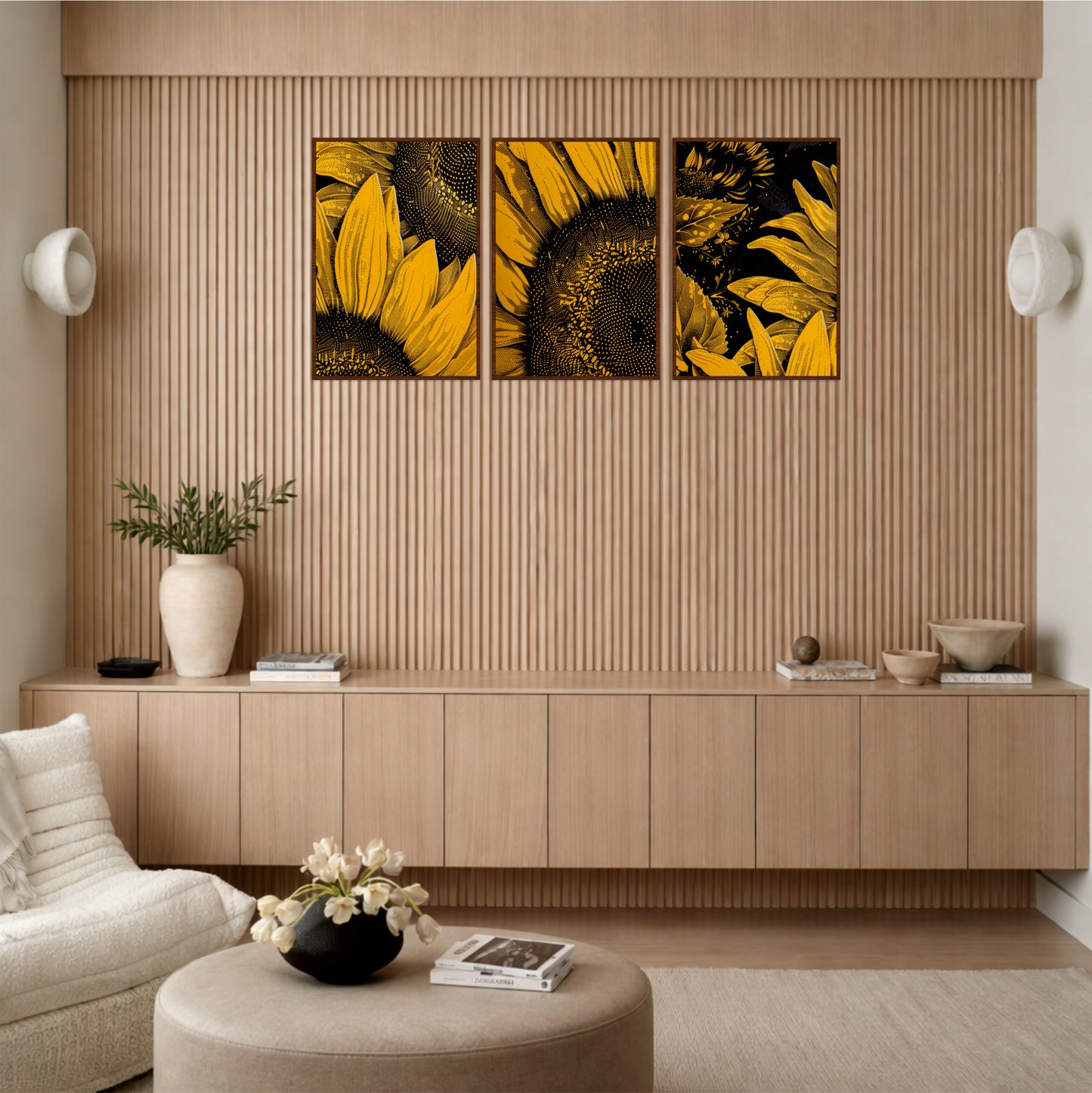 Contemporary Sunflower Trio Wooden Wall Art