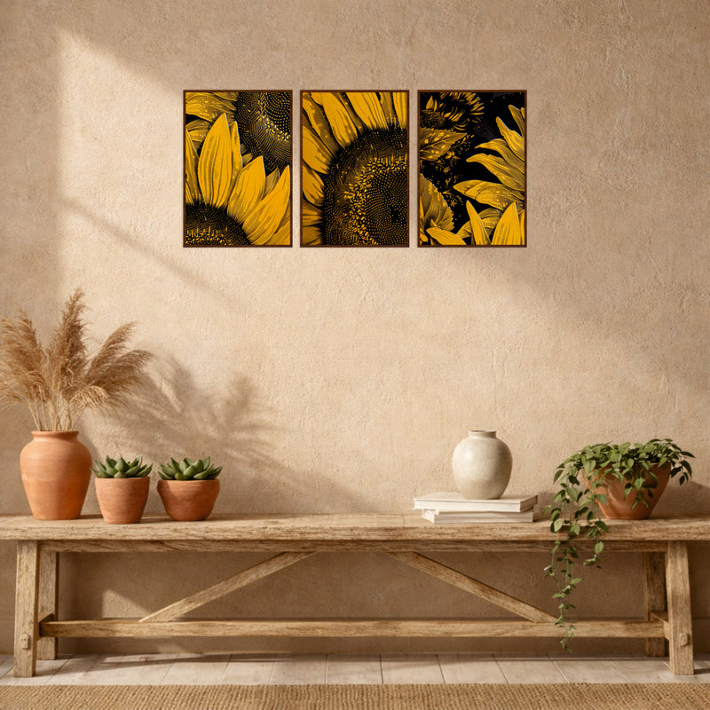 Contemporary Sunflower Trio Wooden Wall Art