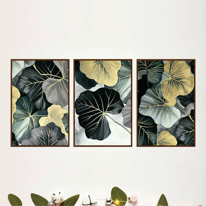 Black & Gold Lotus Leaf Wooden Wall Art Set