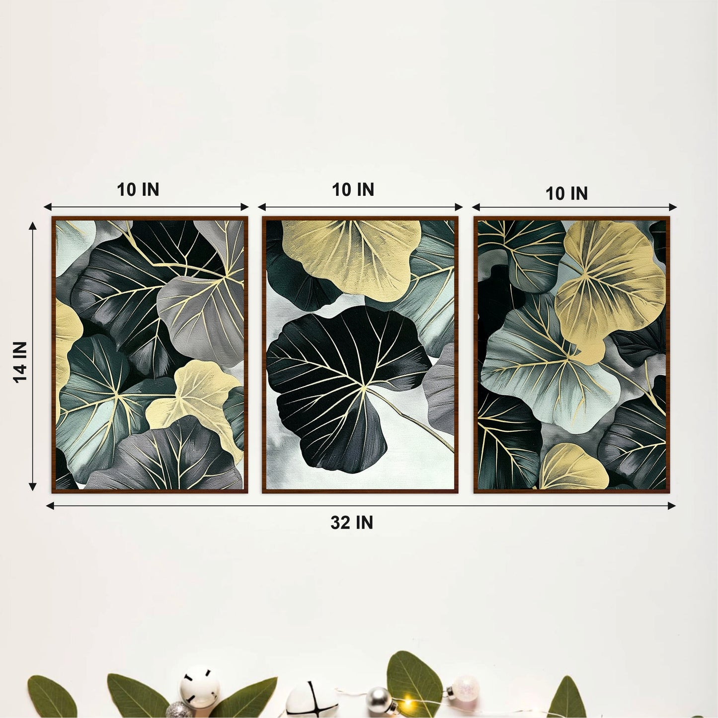 Black & Gold Lotus Leaf Wooden Wall Art Set