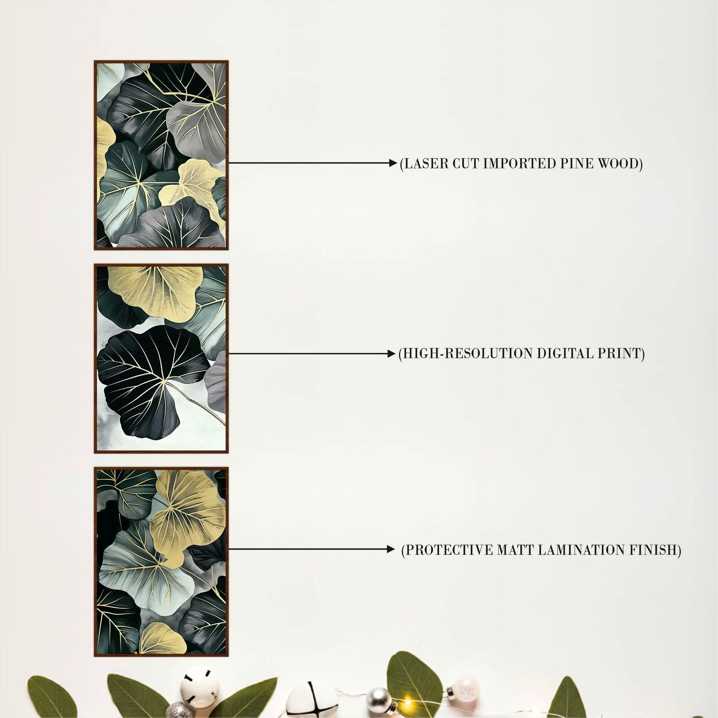 Black & Gold Lotus Leaf Wooden Wall Art Set