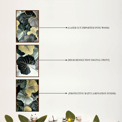 Black & Gold Lotus Leaf Wooden Wall Art Set