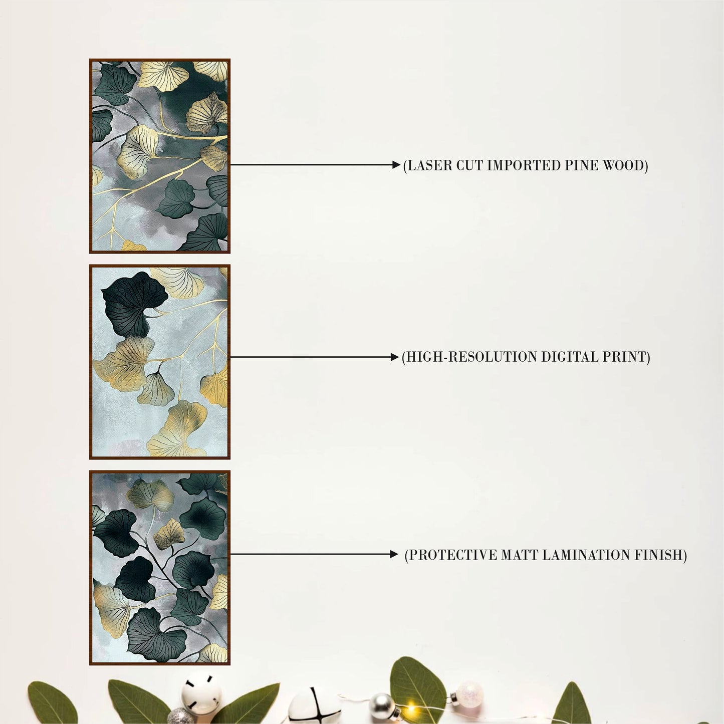 Luxury Ginkgo Leaf Wooden Wall Art Set
