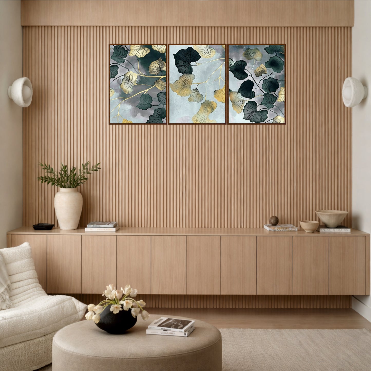 Luxury Ginkgo Leaf Wooden Wall Art Set