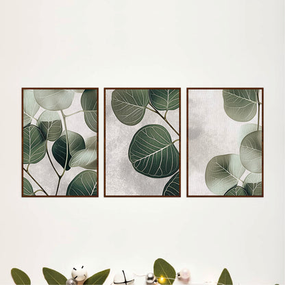 Minimal Eucalyptus Leaf Wooden Wall Art Set