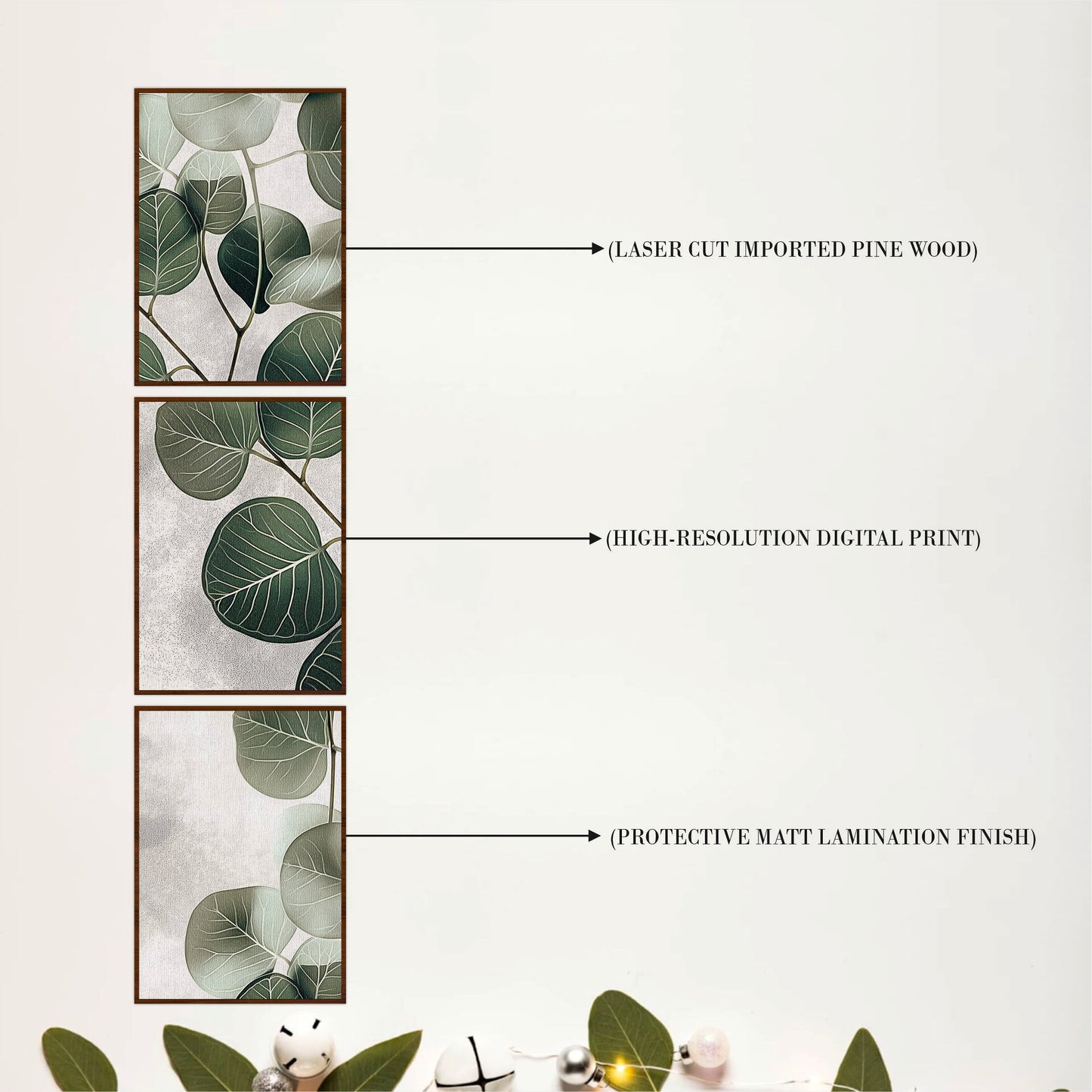Minimal Eucalyptus Leaf Wooden Wall Art Set