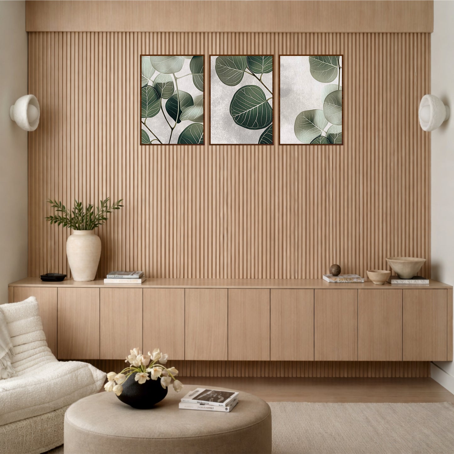 Minimal Eucalyptus Leaf Wooden Wall Art Set