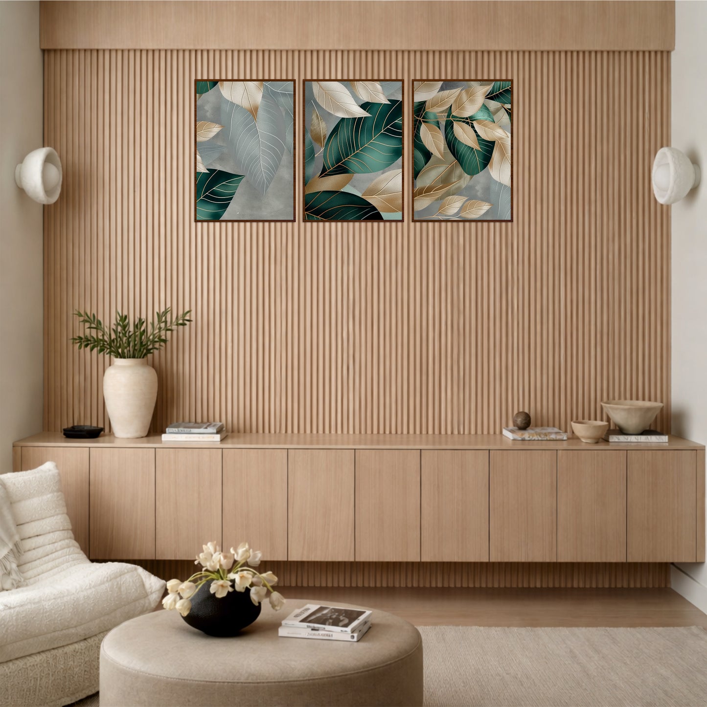 Scandinavian Botanical Leaves Wooden Wall Decor