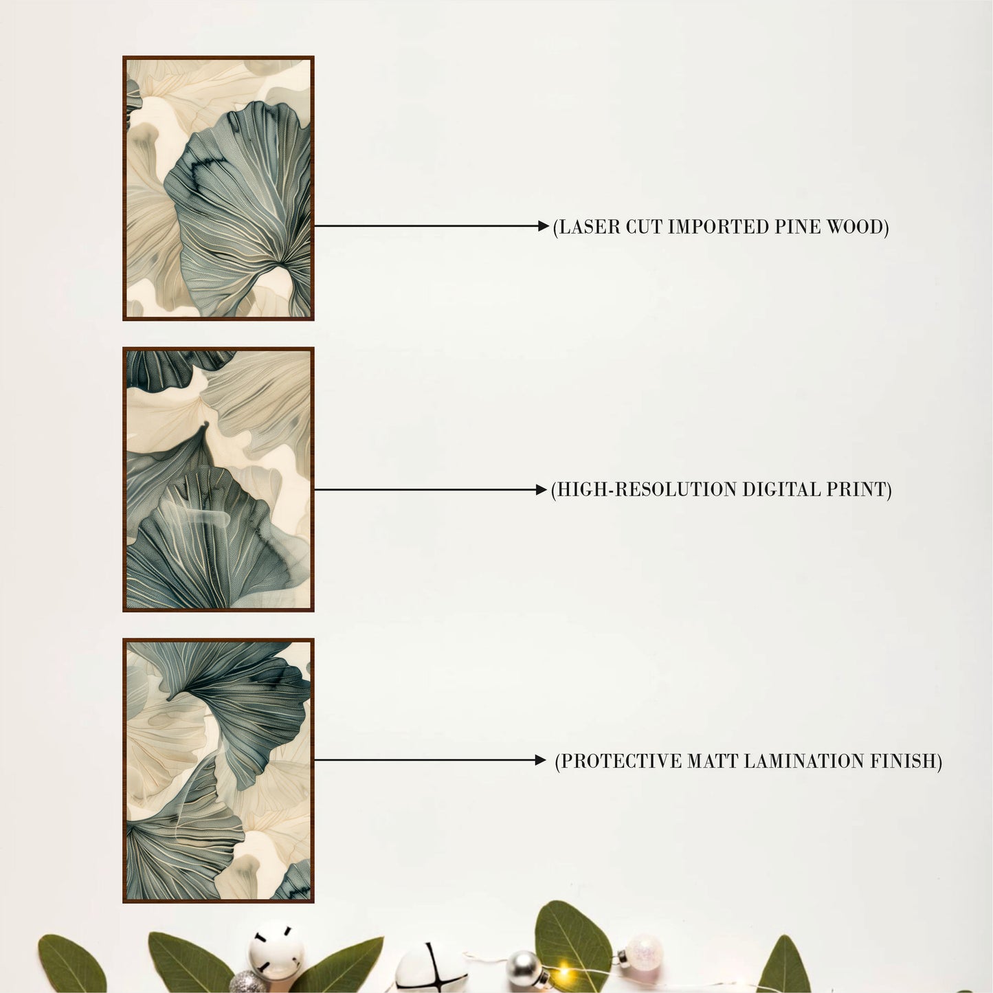 Scandinavian Botanical Leaves Wooden Wall Decor