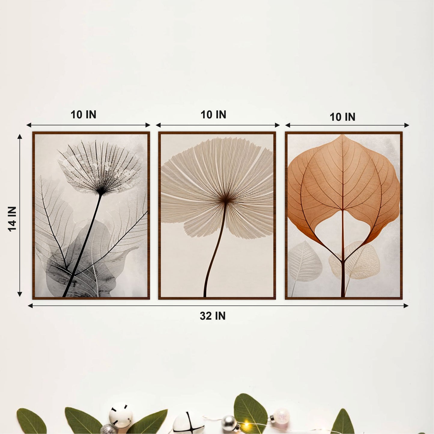 Minimal Botanical Leaf Wooden Wall Art Set