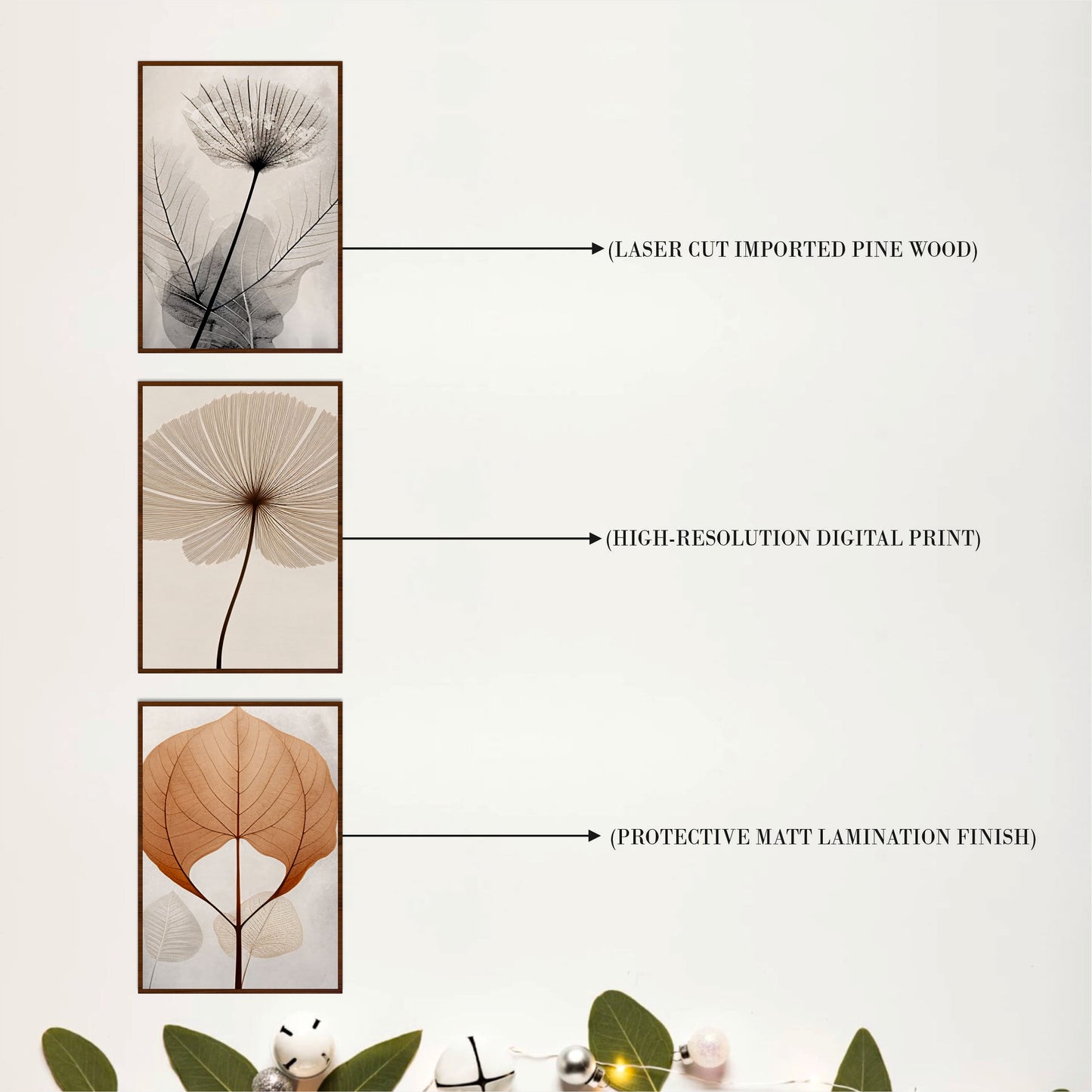 Minimal Botanical Leaf Wooden Wall Art Set