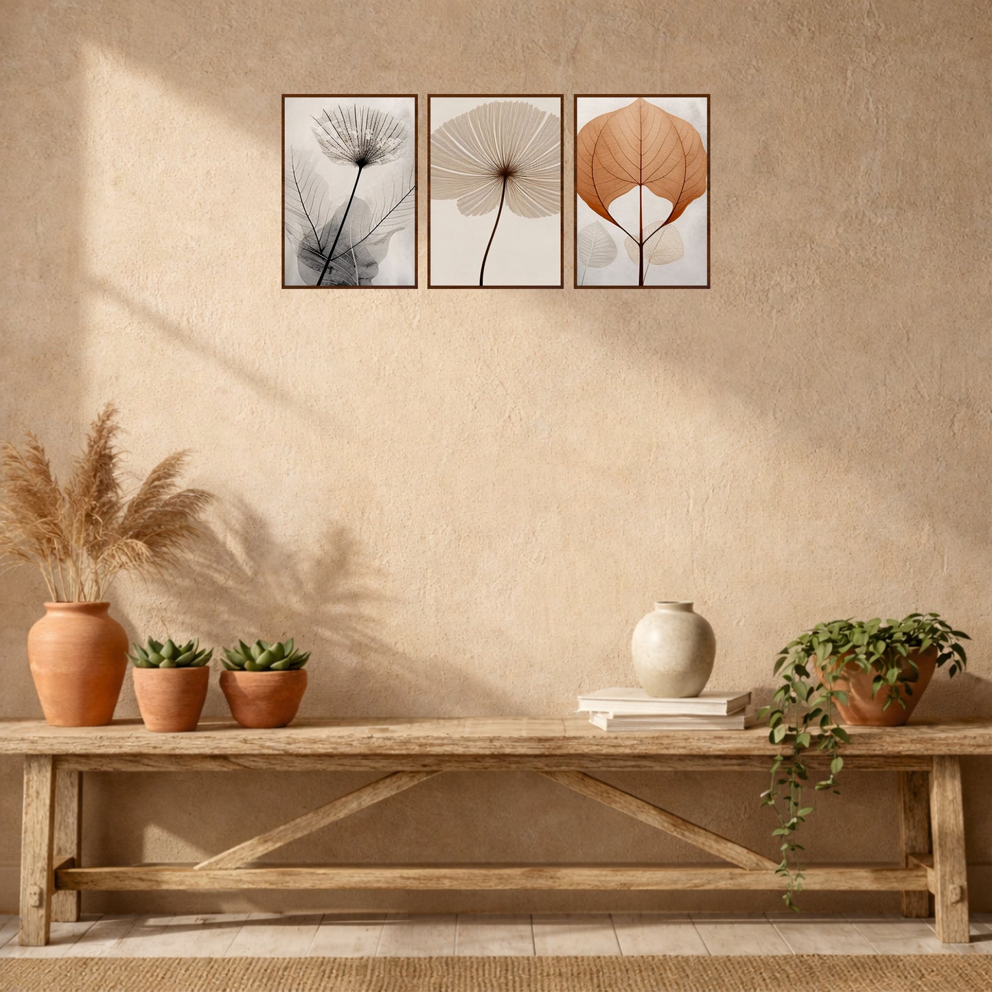 Minimal Botanical Leaf Wooden Wall Art Set