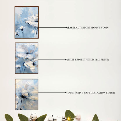 Blue & White Floral Wooden Wall Art Set