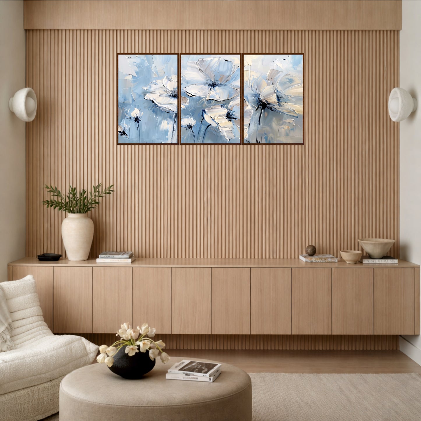 Blue & White Floral Wooden Wall Art Set