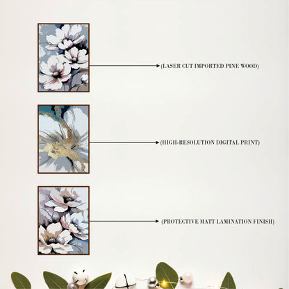 Soft Magnolia Bloom Wooden Wall Art Set