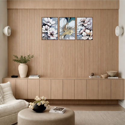 Soft Magnolia Bloom Wooden Wall Art Set