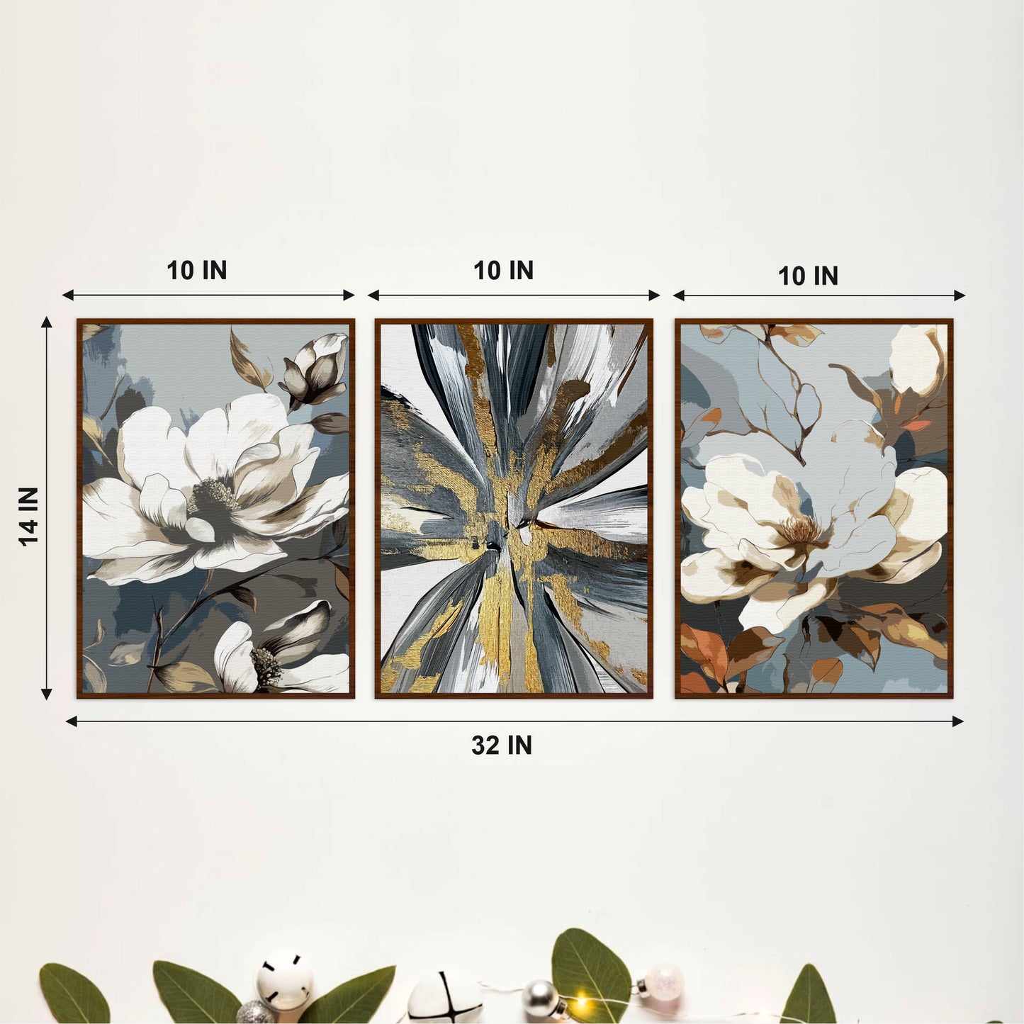 White Magnolia & Abstract Wooden Wall Art Set