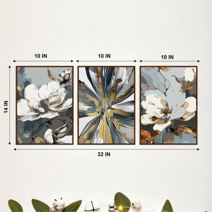 White Magnolia & Abstract Wooden Wall Art Set